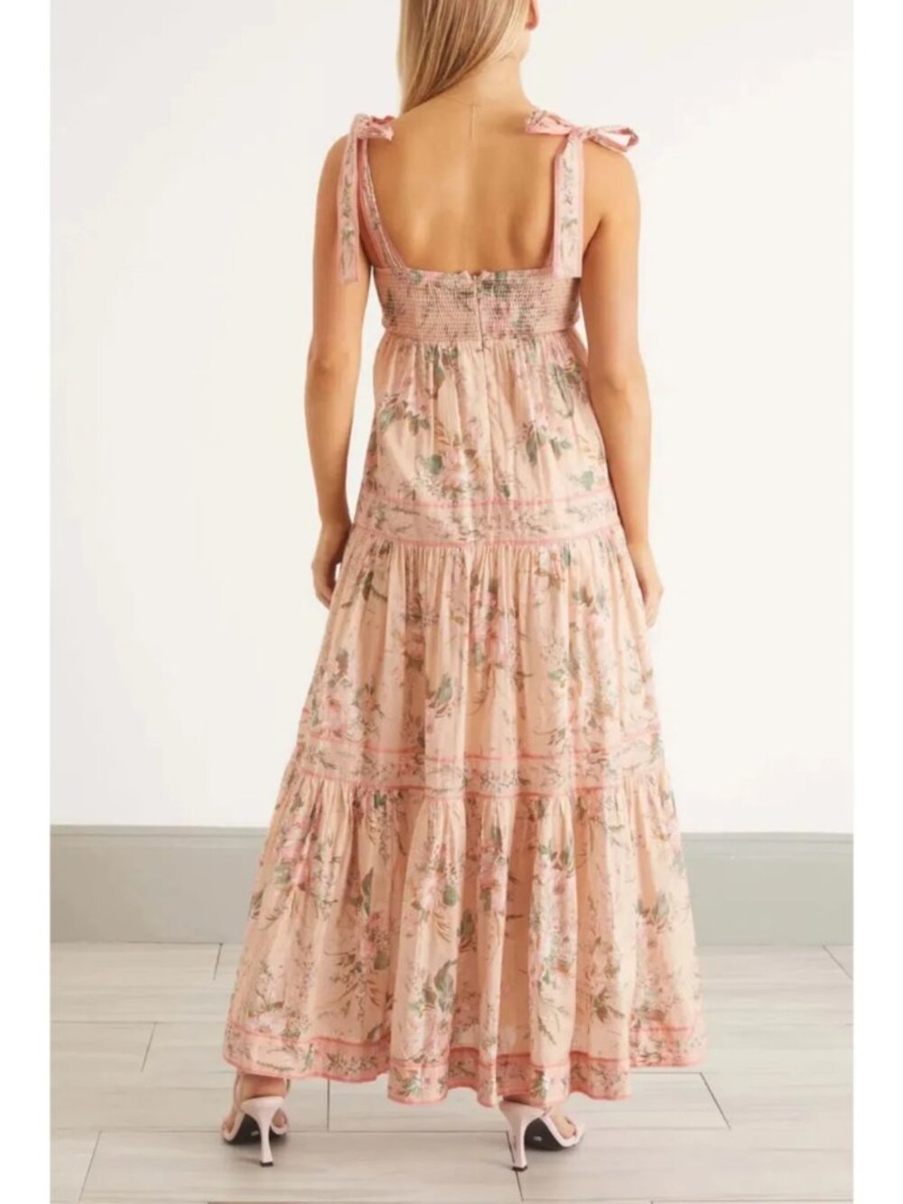 Zimmermann Moonshine Tie Shoulder Floral Maxi Dress Cream Pink Size 2 - Picture 8 of 11